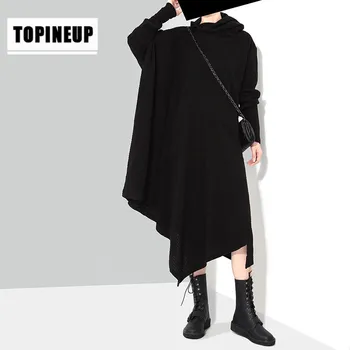 

Women New High Collar Long Sleeve Loose Fit Fashion Tide Spring Autumn 2019 irregular loose high collar knitting dress