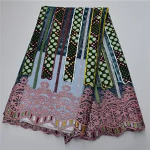 Африканская вышивка принт воск и шнур кружевная ткань с бисером высокого класса нигерийский воск Кружевная Ткань 5 ярдов