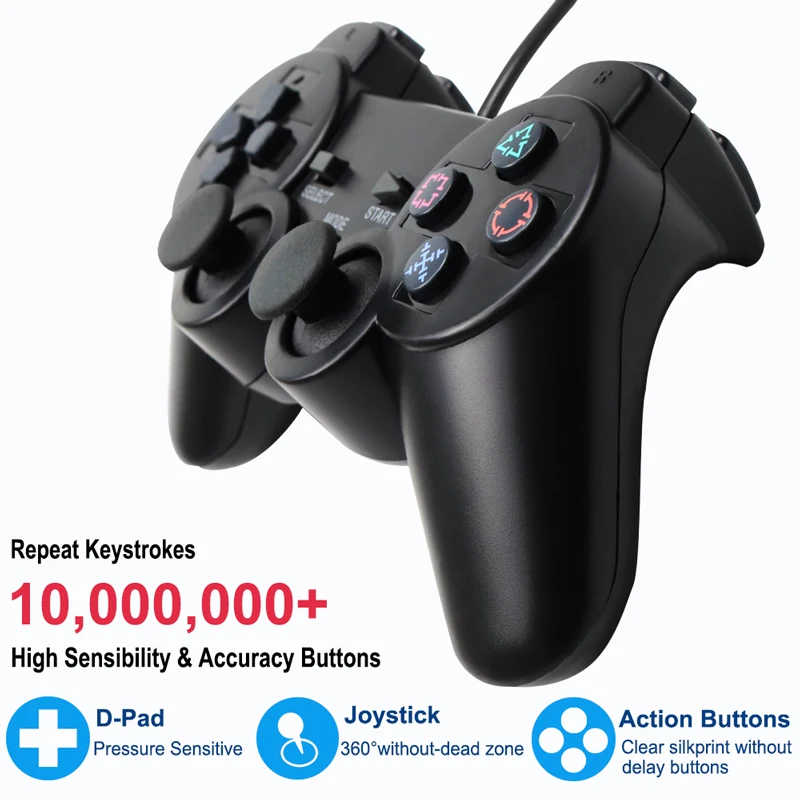 Прозрачный цветной проводной контроллер для PS2 bulit in Вибрационный Джойстик