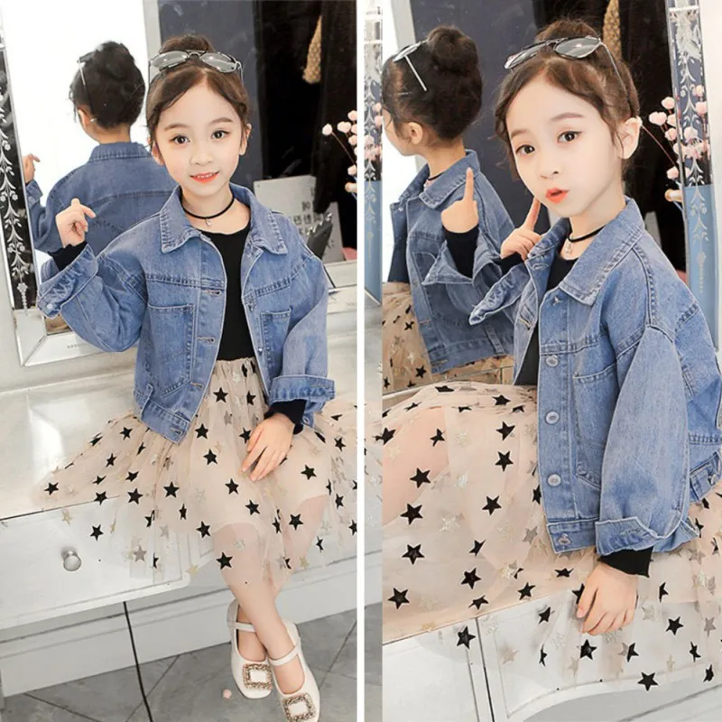 Детская осенняя куртка для маленьких девочек, милая однотонная Удобная приталенная хлопковая куртка для девочек, теплое пальто, джинсовые топы, одежда