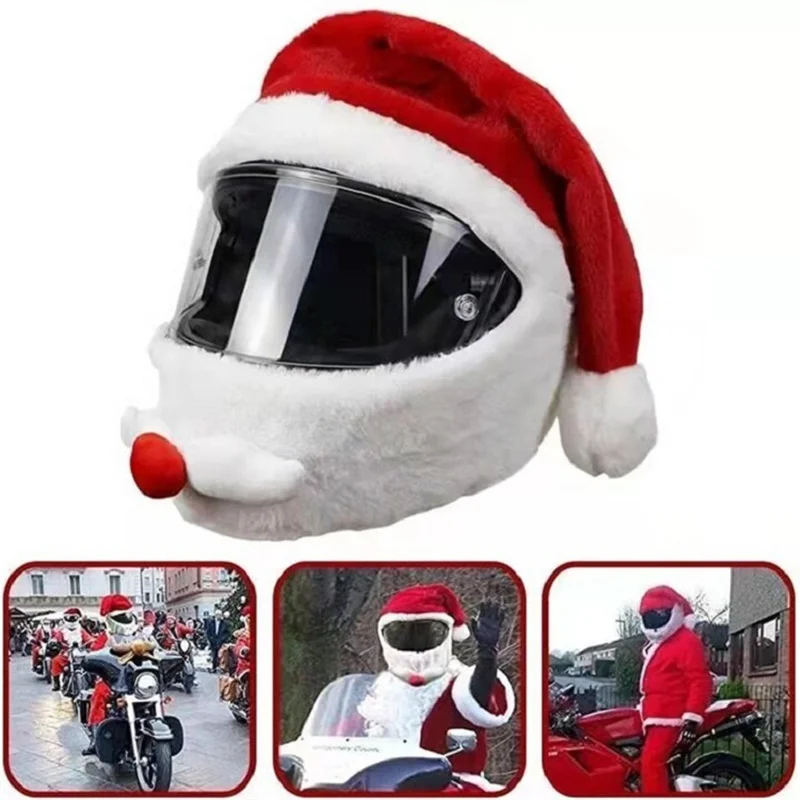 Plush Creative Santa Hat Motorcycle Helmet Cover Christmas Style Helmet Cover