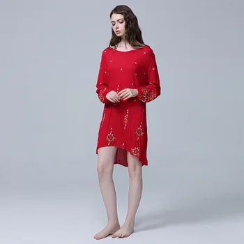 

2018 new Bohemian classic baggy front short back long back sexy tourism beach dress long sleeve one-word collar