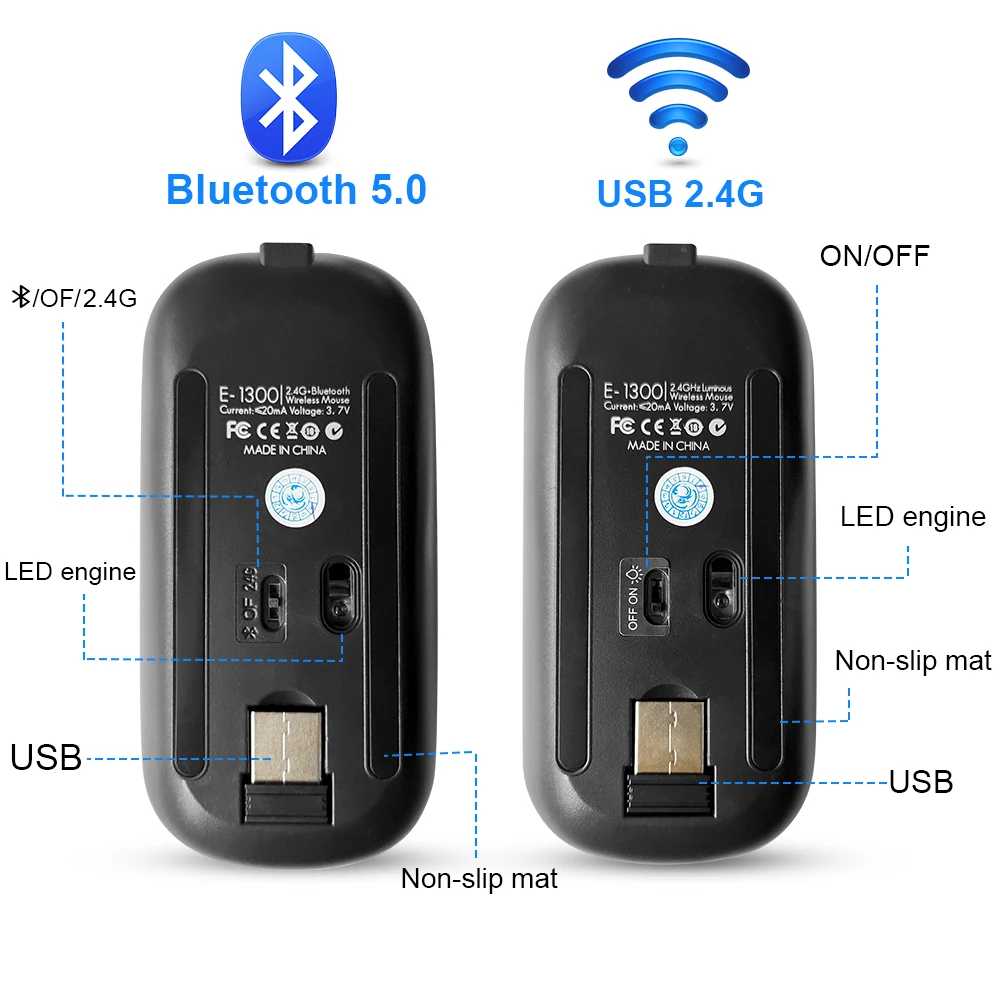 Wireless Mouse Bluetooth RGB Rechargeable