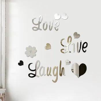 

LOVE Live Laugh + Love + English Hibiscus Two Mirror Sticker Manufacturers Direct Selling Medium Self-Adhesive