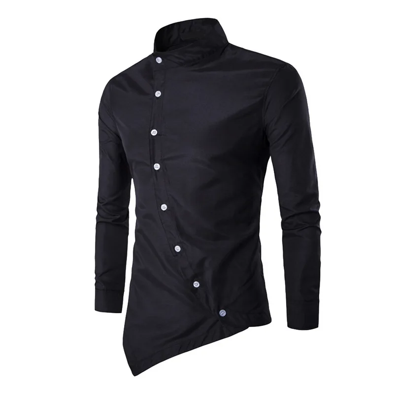 

PUIMENTIUA Casual Slim Male Shirt 2019 New Button Long Sleeve Shirts Men's Autumn Shirt Small Stand Collar Personality Shirts