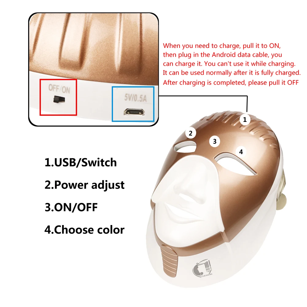  Rechargeable 8 Colors LED Facial Mask For Skin Care Facial Neck Care Integration Egypt Style Face B - 4000113863327