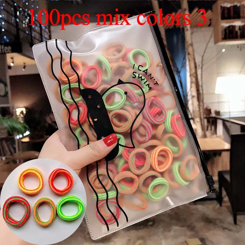 100pcs mix colors 3 50/100 шт./компл. и девочек цветной зарядный кабель в нейлоновый оплетке с небольшой резинки для волос Дети хвост держатель резиновые резинки для волос аксессуары - Цвет: 100pcs mix colors 3