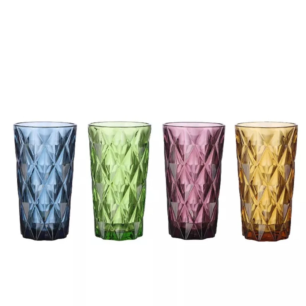 

4 Pcs Fruit Juice Cup Colored Diamond Relief Beer Whisky Cup Liquor Glass Wedding party Restaurant Hotel Furniture Supplies