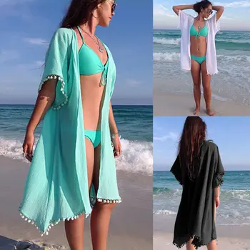 

Women Mid Sleeve Lady Summer Boho Long Cover-up Beachwear Bikini Cover Up Swimwear Kaftan
