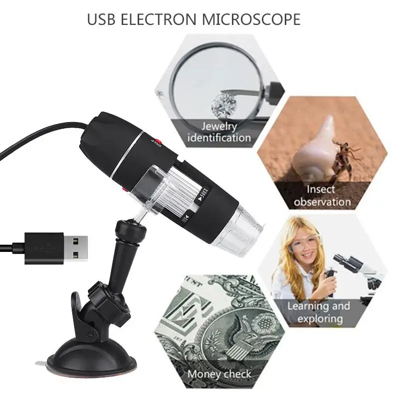 

Digital Microscope USB Endoscope 50-500X Magnifier Camera Magnifier 8 LED 2MP Light Black