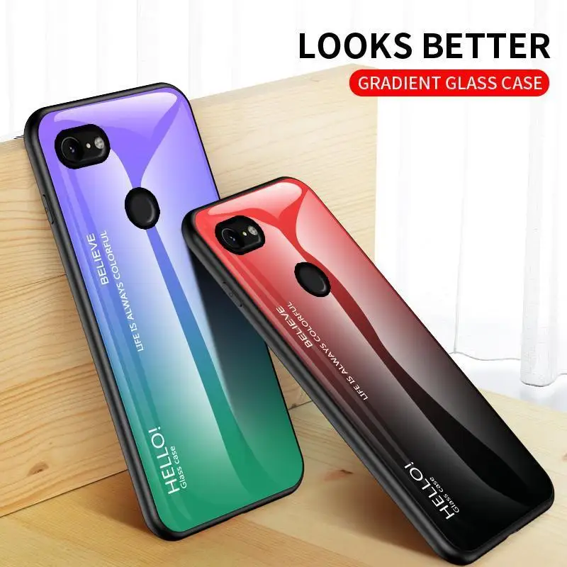 

Luxury Phone Cases For Google Pixel 2 3 3A XL Case Gradient Tempered Glass Cases for Google Pixel 2XL 3XL Hard Cover Soft edge