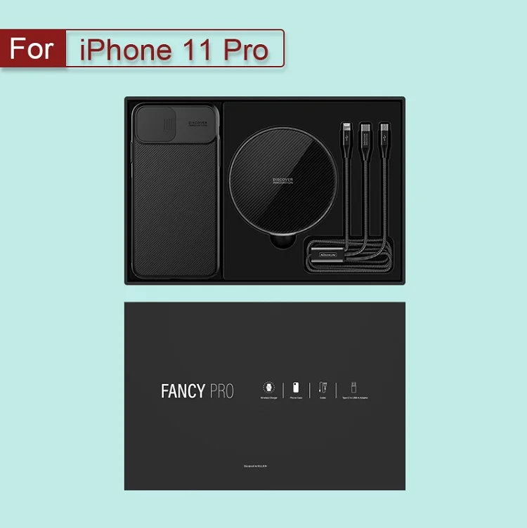 NILLKIN Беспроводной Зарядное устройство Набор для iPhone 11/11 Pro/11 Pro Max поставляется с Беспроводной зарядного устройства и защитный чехол на заднюю панель
