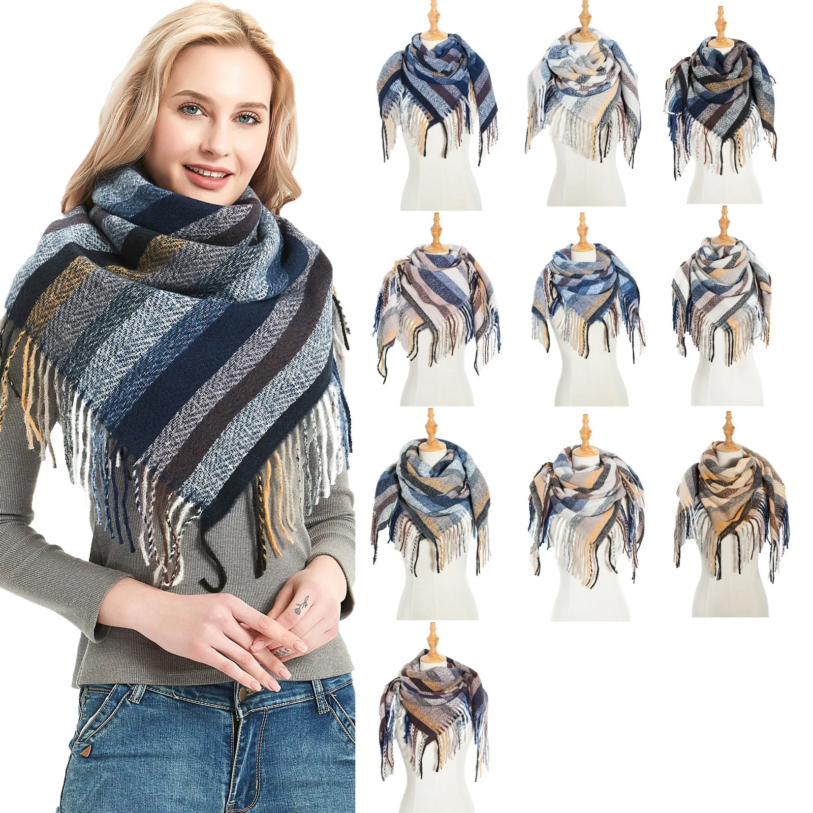 

Fashion Winter Scarf Neckchief Cashmere Women knitted spring Colorful Scarf Casual Square Tassel Shawl Wool Blend Plaid Scarf