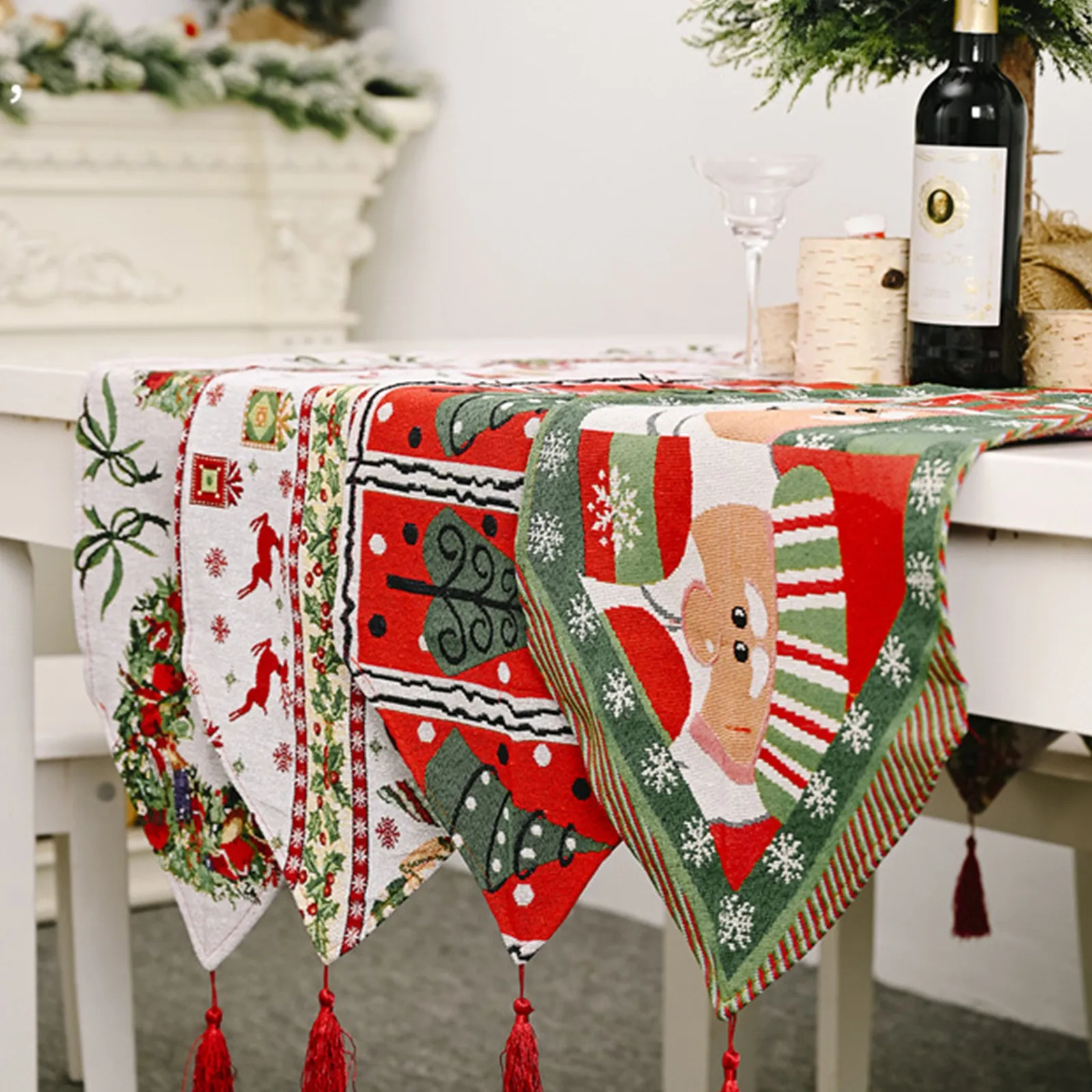 Alce Rojo a Cuadros Mantel de Mesa de algodón de Lino de Navidad Manteles de Bandera de Mesa Decoración de Fiesta Estera de Mesa Decoraciones de Navidad para el hogar 