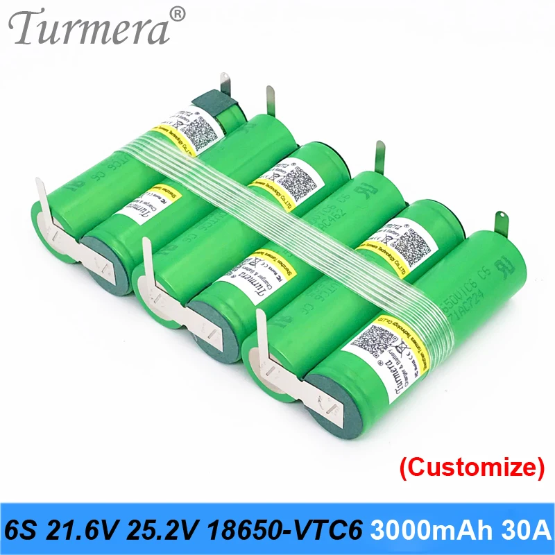 3S 4S 5s 6S 12,6 V 16,8 V 18V 25V 18650 аккумулятор US18650VTC6 3000mAh 600mAh 30A для шуры шуруповерт батареи(настройка