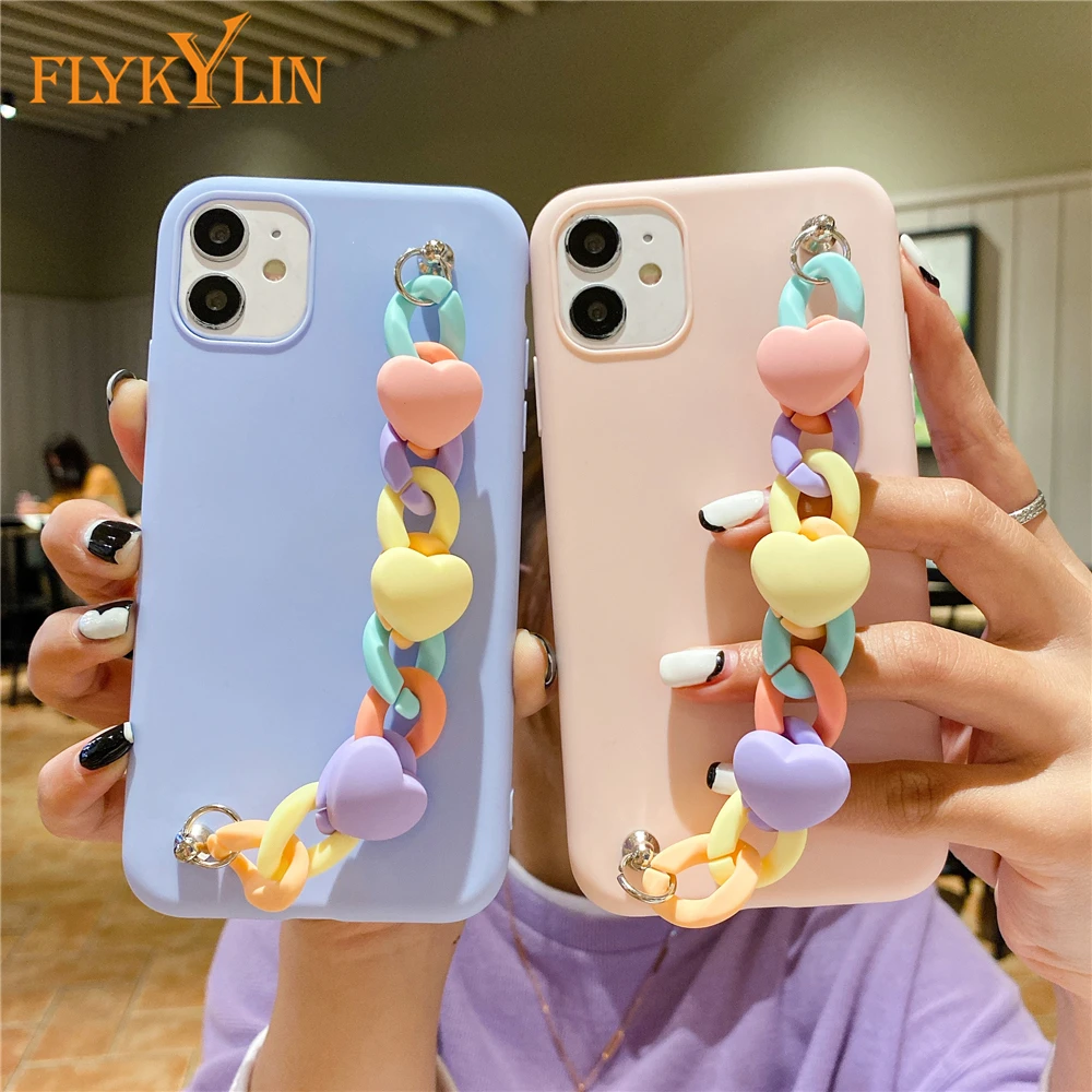Bracelet Chain Phone Case For iphone 13 12 11 Pro XS Max Mini XR X 8 7 6S 6 Plus SE 2020 Silicon Cover With Wrist Strap Shell | Мобильные