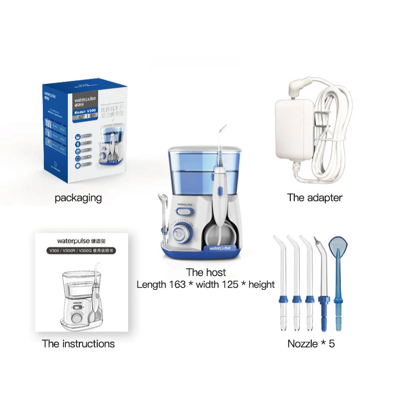 Cena Nowy gorący bubel produkt V300 zęby do czyszczenia irygator doustny irygator do zębów z 5 końcówkami Jet używane dla dorosłych flosser irygator wodny