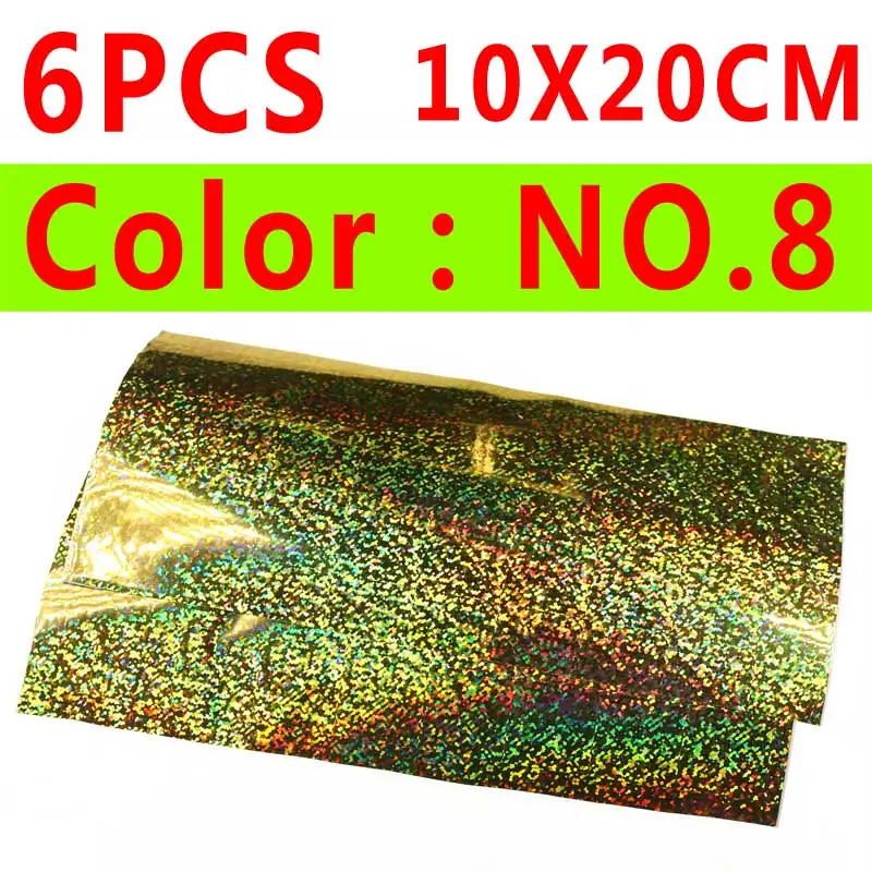 6pcs color 8 4, 6 штук в партии, для рыбалки, твердая приманка Стикеры Голографическая клейкая пленка флэш-Тип для морской рыбалки приманки делая 10X10/10X20 см - Цвет: 6pcs color 8