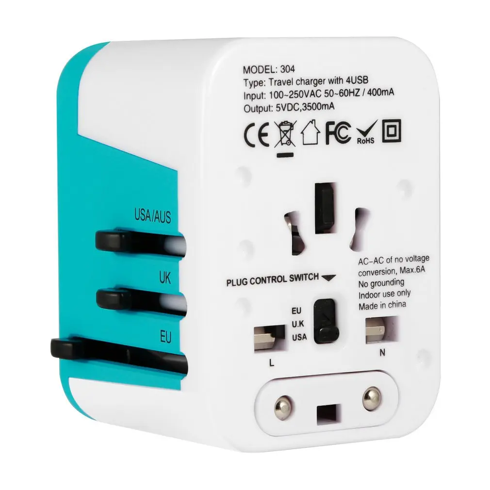 110 250V 3AC 4 Порты USB Универсальное зарядное Зарядное устройство для путешествий