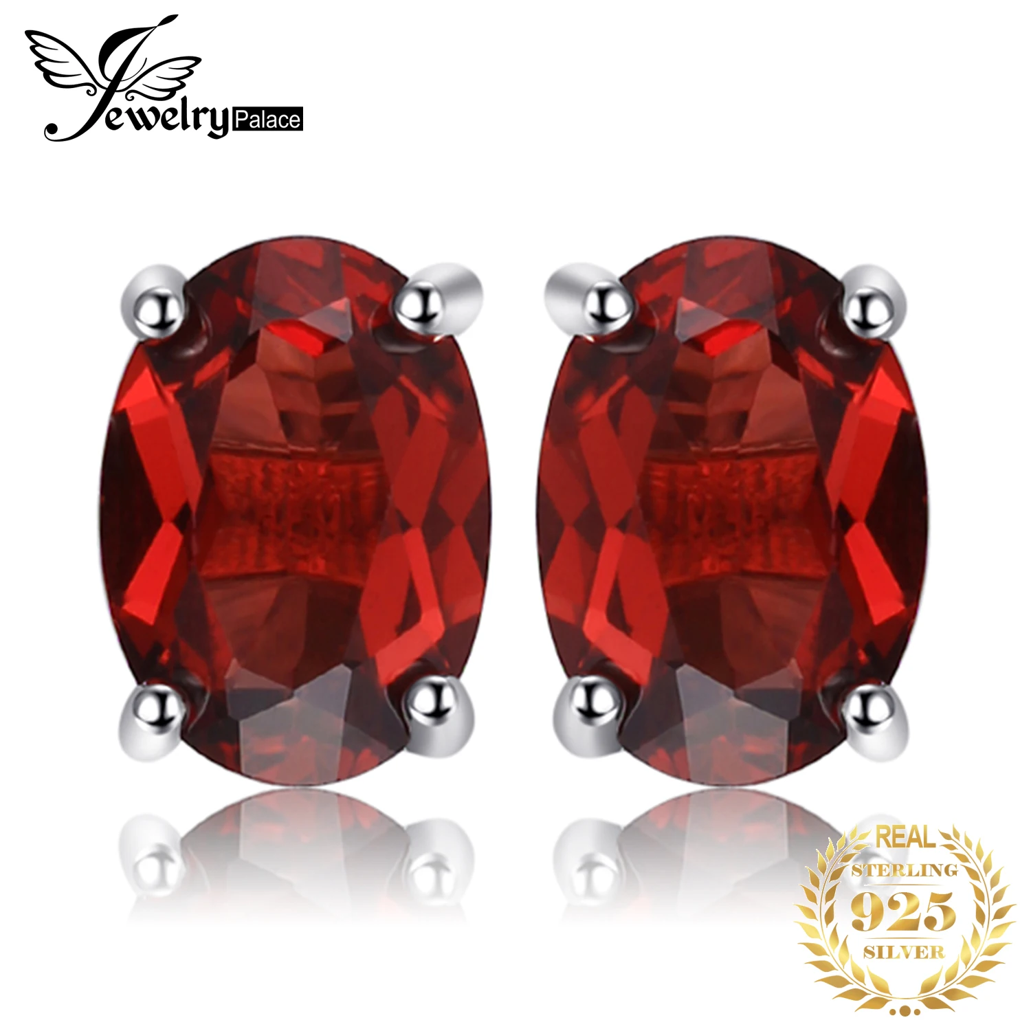 JewelryPalace 2ct Овальный натуральный гранат Серьги гвоздики 925 стерлингового серебра