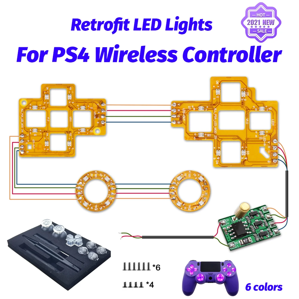 2021 colorido multi cor d-pad polegar face botão dtf led kit 6 cores ps4 controlador