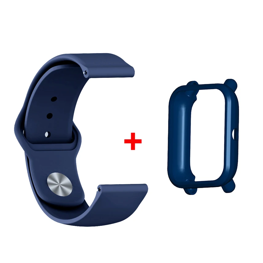 2 в 1 ремешок для Amazfit Bip часы с силиконовым ремешком+ чехол для часов рамка Бампер для Xiaomi Huami Amazfit Bip Lite аксессуары - Цвет: Темно-синий