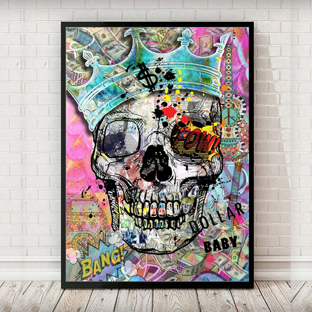 

Fashion Skull Pop Wall Art Poster Glam Graffiti Skull Print On Canvas Painting Abstract Picture For Living Room Home Decoration