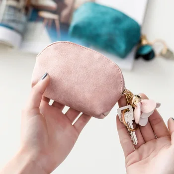 

New Lovely Soft Fabric Korean Style Big Ladies PU Short Coin Purse Zipper Mini with Ring Key Case and Flower Hanging Decoration