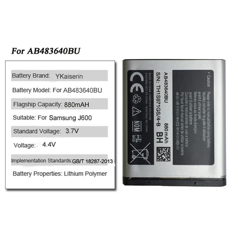 Ykaiserin 880 мА/ч, Батарея AB483640BU для samsung J600 J608 C3050C S7350C F619 C3050 E740 E748 F110 F118 G618 L600 L608 B3210 M519