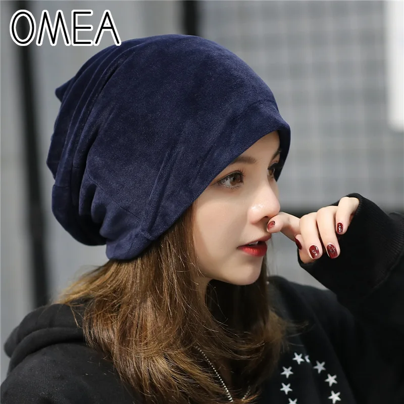 

OMEA Autumn Winter Beanie New Plush Pullover Hat Solid Color Cap Earmuff Velvet Skullie Hat 2019 Men Gift Gorros Mujer Invierno
