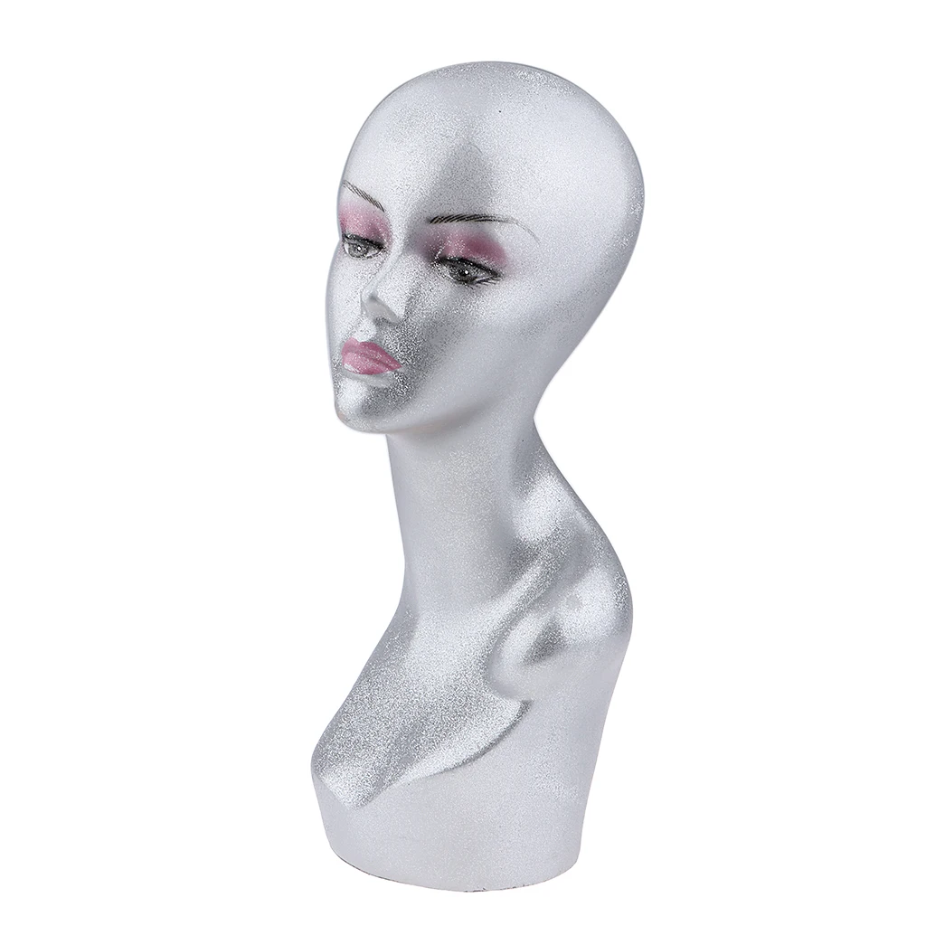 2Pieces Female Mannequin Head Model Wig Hat Cap Sunglass Display Manikin Metallic - Gold and Silver