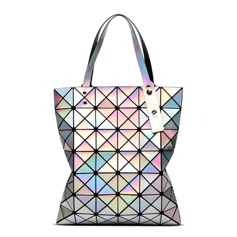 

2018 Autumn New Style 6X7 Lattice Laser Rhombus Folding Bag Geometry Quilted Shoulder Handbag Popular WOMEN'S Bag