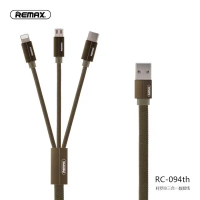 Remax 2.4A Быстрая зарядка 3 в 1 зарядный кабель для micro/iphone/typec плетеный провод зарядка 3 устройства - Цвет: Зеленый