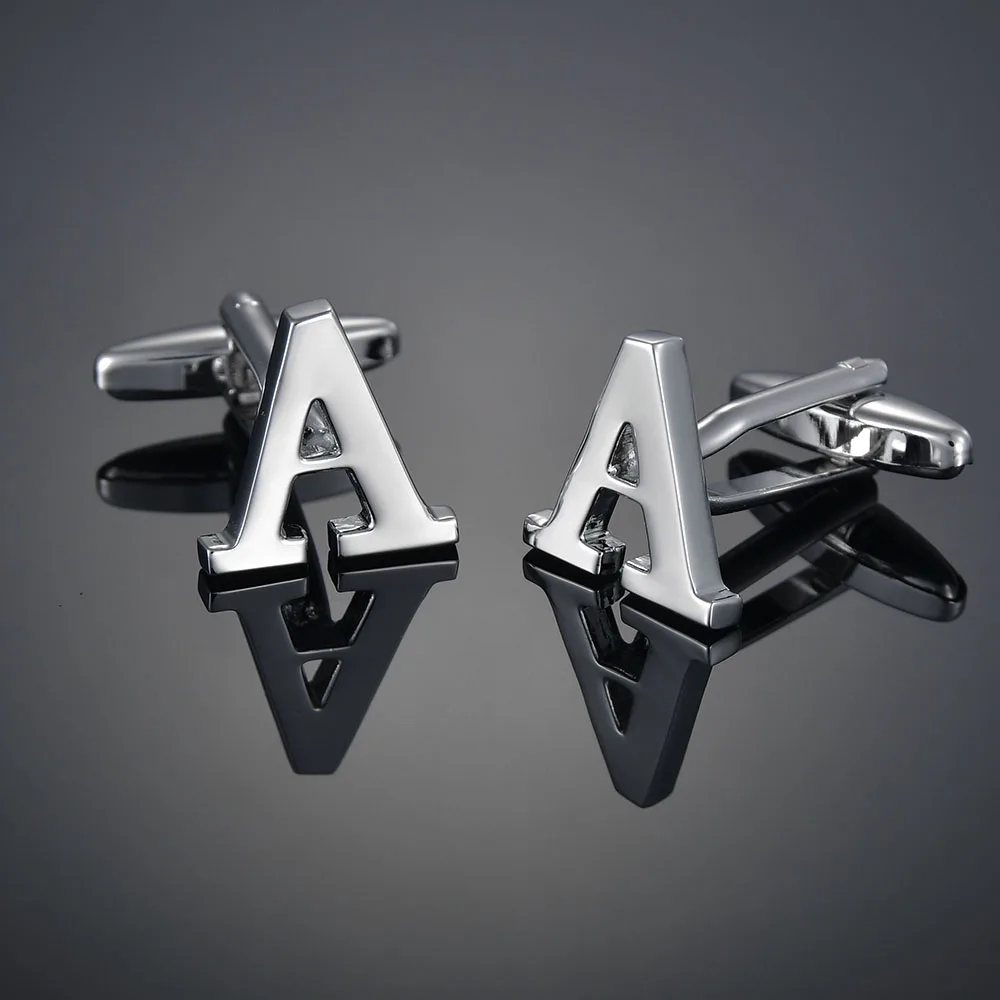 26 Letters A-Z Brass Silver Color Cufflinks Men's French Shirt Cuff Links Male Gemelos Bouton Manchette Crystal Cufflinks