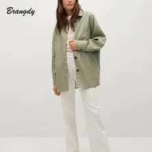 Women's Coat Armygreen Za Women's Autumn Jacket Woman PU Jacket Oversized Bf Shirt Autumn Coats Pocket Fake Leather Windbreaker