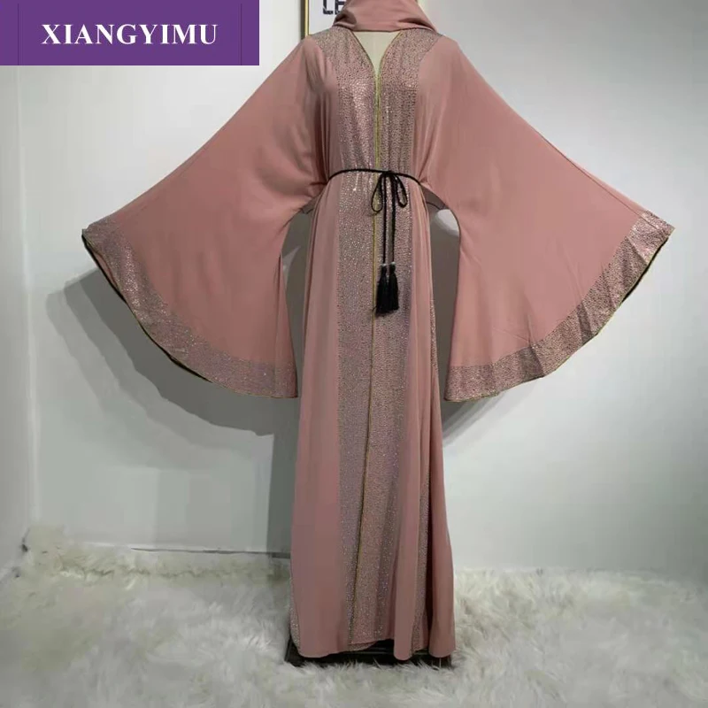 

LR260-2 Elegant Muslimah Hot stamping abaya Turkish Singapore full length two pieces Jilbab Dubai female Muslim Islamic dress
