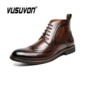 38-46 degli uomini di Stivali di Pelle Autunno di Modo Brogue Scarpe Comode Scarpe di Marca Nero Verde Scarpe di Sicurezza Alla Caviglia Gladiatore Stivali 1