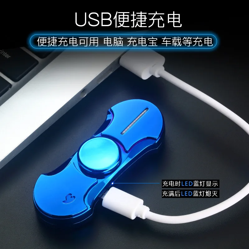 2020 USB Charging Lighters Fingertip Gyro Luminous Metal Fidget Hand Spinner Top Spinners Stress Cigarette Accessorie Men Gift E