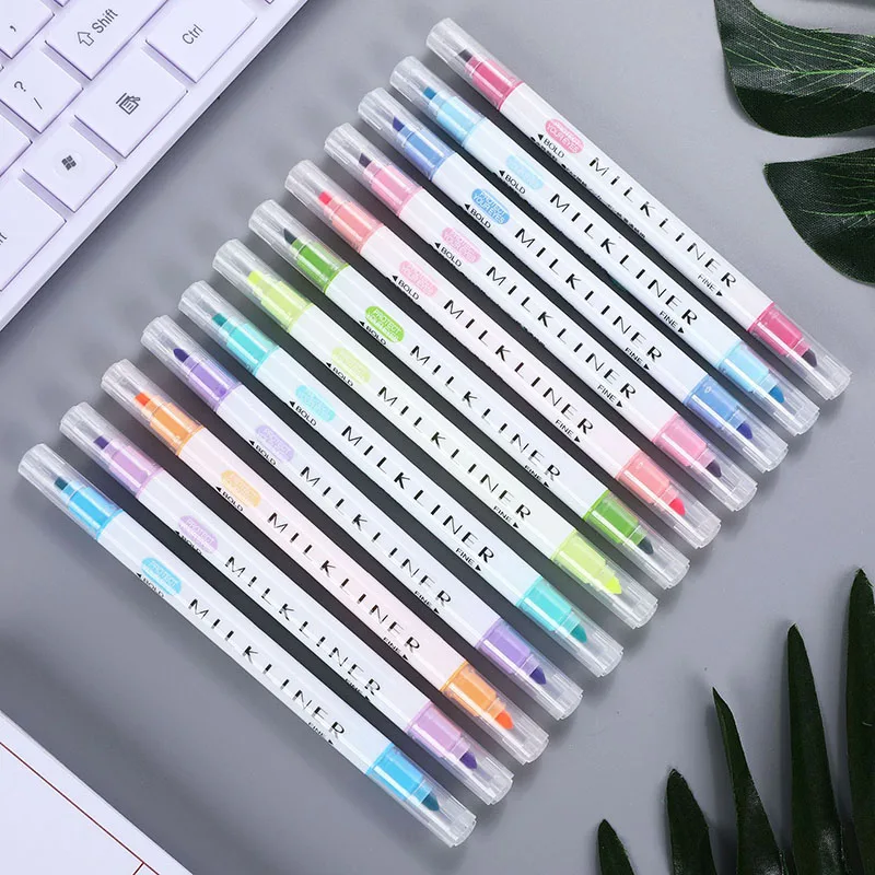 

12Pcs/Set MilkLiner Highlighter Pens Creative Double Head Marker Pens For Kids Gift School Office Supplies Korean Stationery