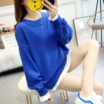 

Solid color autumn and winter loose ladies sweatshirt casual round neck