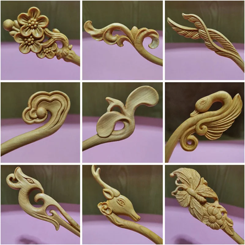 hairclips Chinese Retro Style Natural Wood Carved Hairpin Handmade Hollow Out Hair Stick Chopstick For Women Hairpins Hair Accessories Hairclip