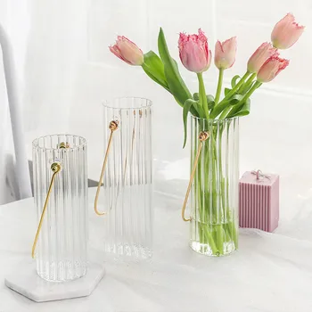 

Nordic Transparent Vertical Edges Glass Flower Vase Home Decoration Modern Flower Vase Plant Holder Desk Hydroponics Room Decor