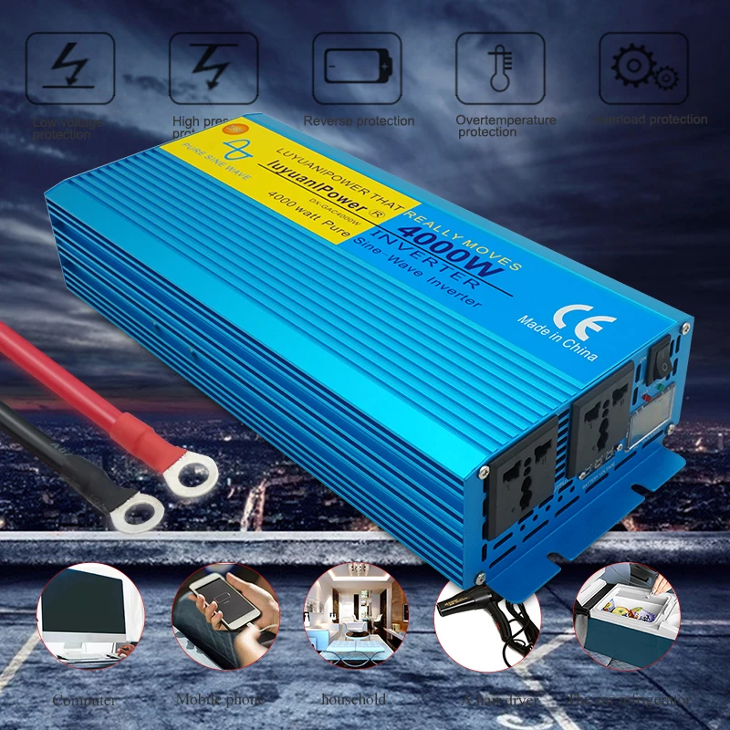 US $161.23 4000w Dc 12v24v To Ac 110v220v Digital Display Pure Sine Wave Power Inverter Camping Boat Converter With Lcd Display 2 Ac Out