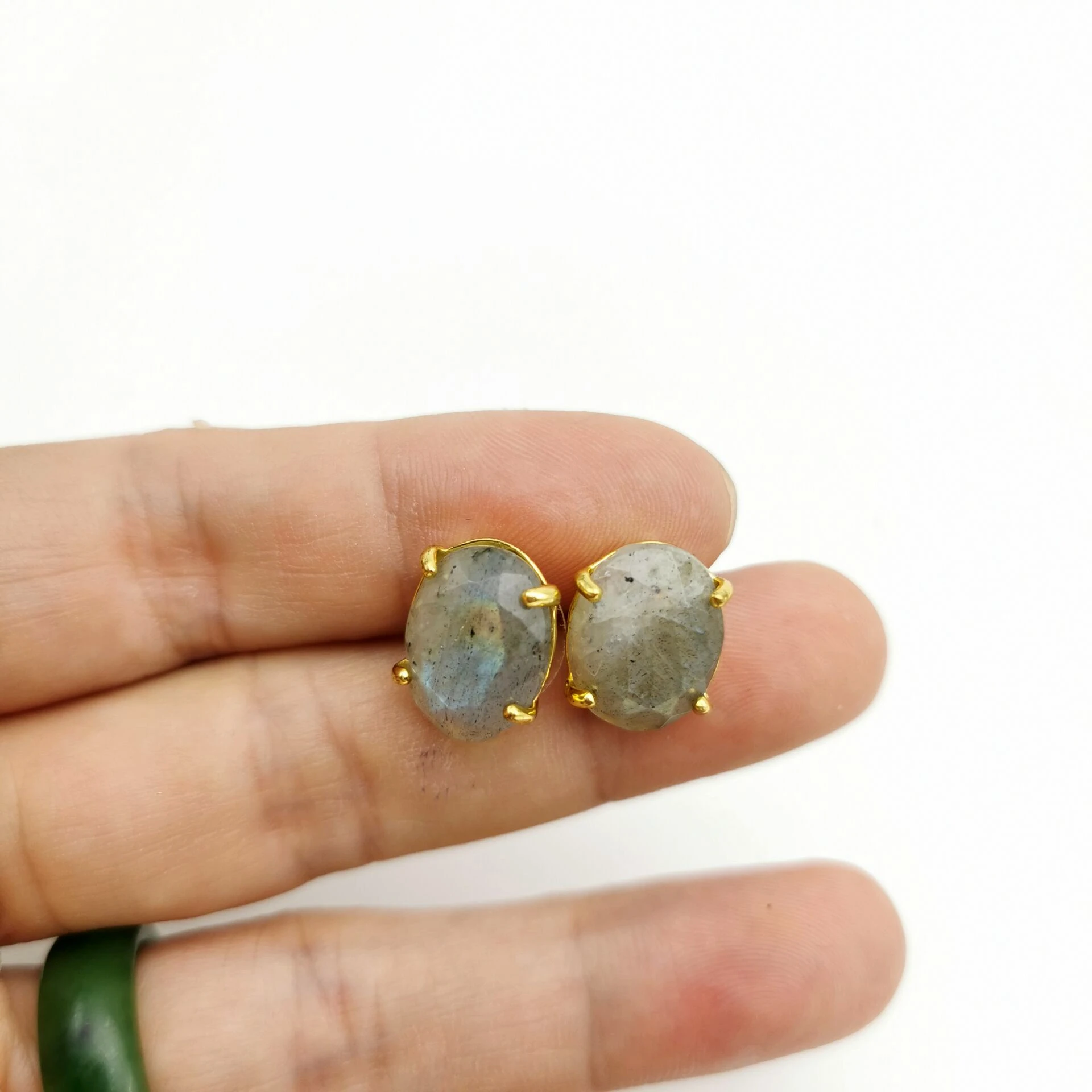 Labradorite Овальной формы серьги гвоздики натуральный серебристый цвет камень граненый розовый кристалл кварца тигровый глаз Исцеление ювелирные изделия женские - Окраска металла: Labradorite