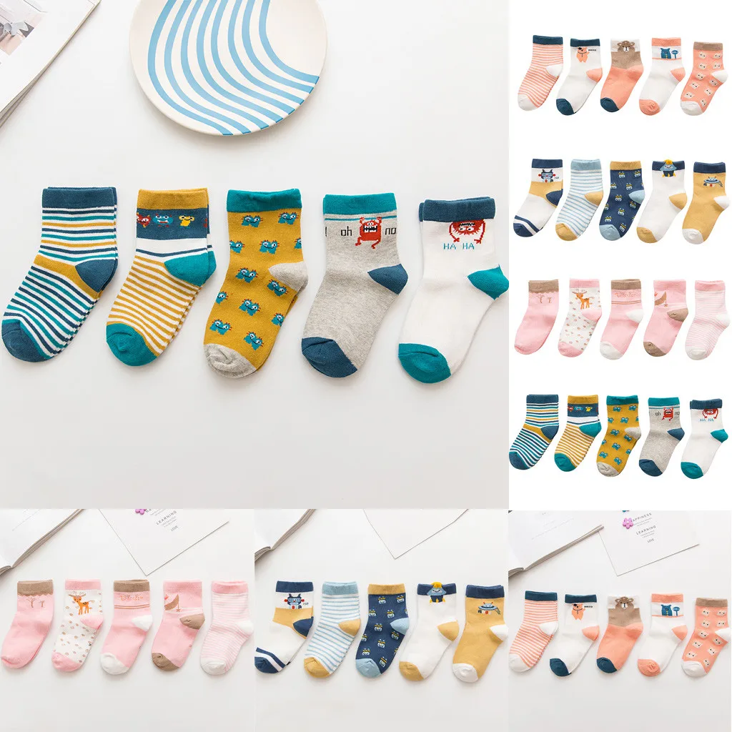 5 пар носков для малышей удобные хлопковые детские носки с героями мультфильмов для новорожденных дикие носки Модные осенне-зимние носки C810