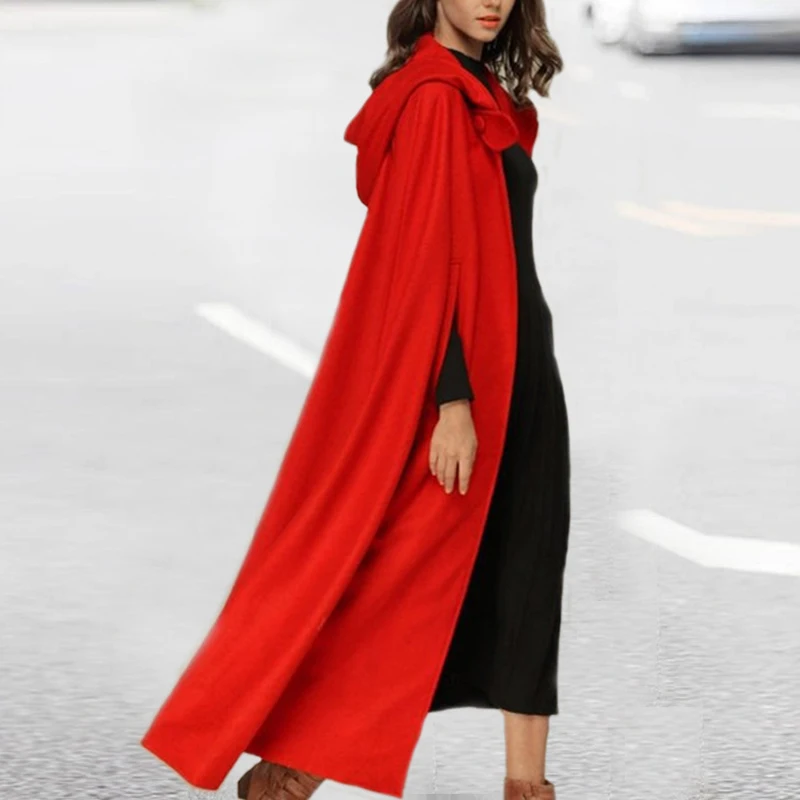 Medieval Cloak Hooded Women Gothic Cape Long Trench Overcoat Open Front Cardigan Halloween Cosplay Costume Poncho Outerwear