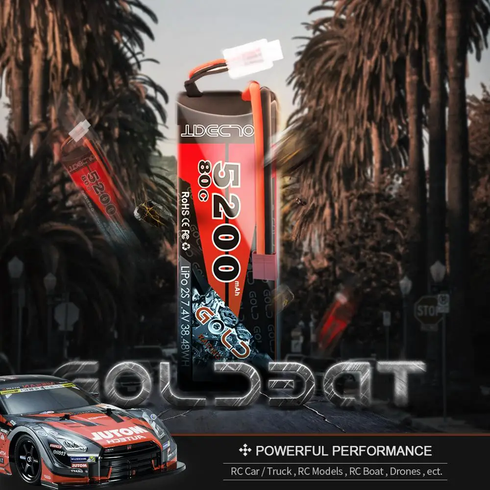 GOLDBAT Lipo Battery 7 4 V 2S 5200mAh RC Жесткий Чехол 80C аккумуляторная батарея с разъемом Deans для