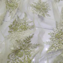 Золотая вышитая бисером сетчатая Тюлевая кружевная ткань для свадьбы/вечернего платья 5 ярдов вышивка французская Сетка кружевная ткань с камнями