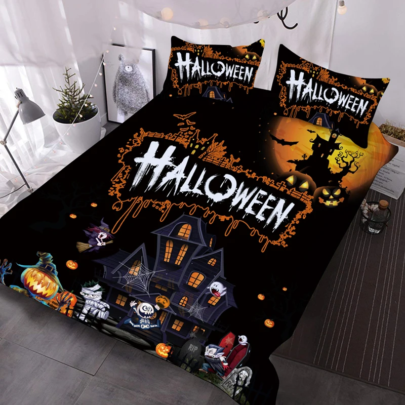 

4 Pcs Halloween Bedding Sets Scary Spider Web Skul Pumpkin Prin3D Duvet Cover Bedroom Quilt Cover Sheet Pillowcase Pillows