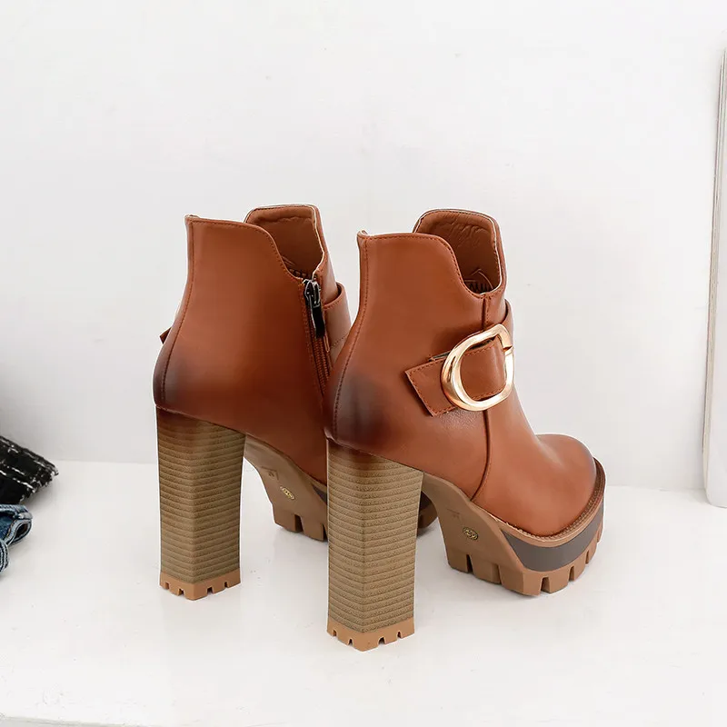 MORAZORA/Новинка года; модные ботинки на платформе и высоком каблуке; женская обувь с круглым носком и пряжкой; осенне-зимние ботильоны для женщин; большой размер 42